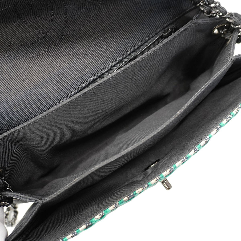 Chanel Shoulder Bag Nylon Tweed Black Peacock Blue — view 4