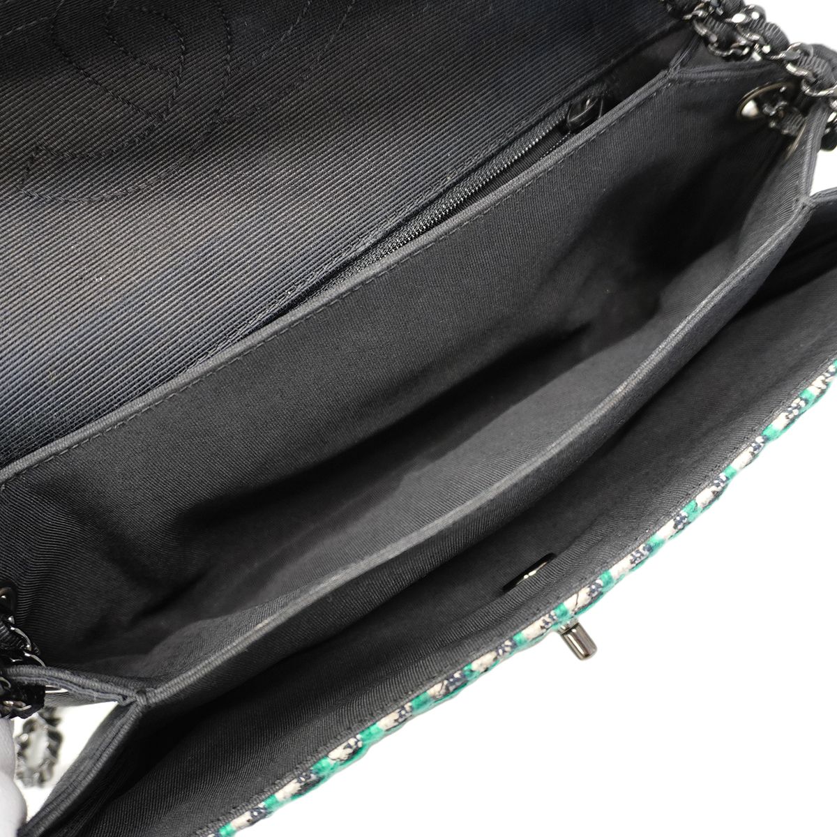 Chanel Shoulder Bag Nylon Tweed Black Peacock Blue — view 4