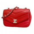 Chanel Shoulder Bag Stitch Chez Blanc Caviar Leather Red Silver