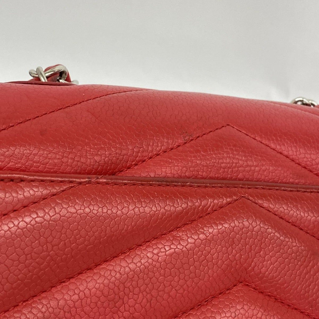 Chanel Shoulder Bag Stitch Chez Blanc Caviar Leather Red Silver — view 7
