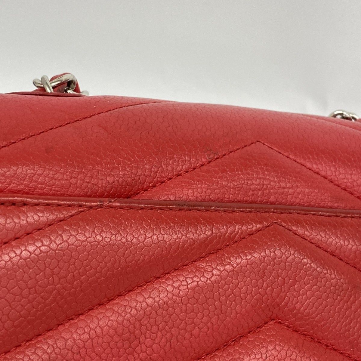 Chanel Shoulder Bag Stitch Chez Blanc Caviar Leather Red Silver — view 7