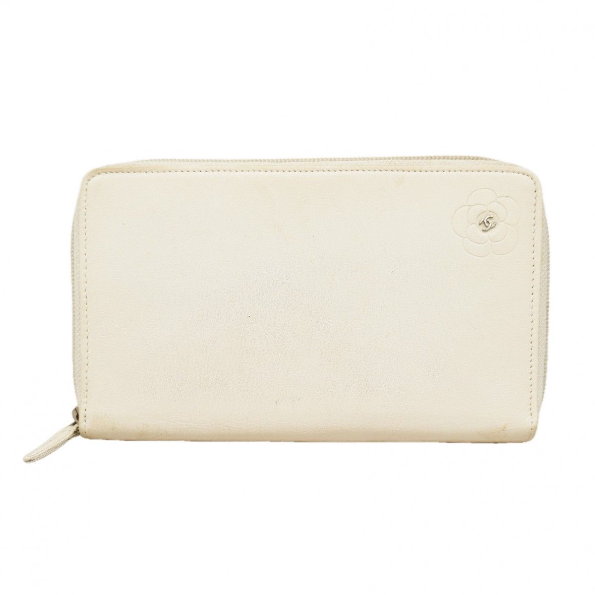 Chanel Wallet Camellia Leather Ivory Silver