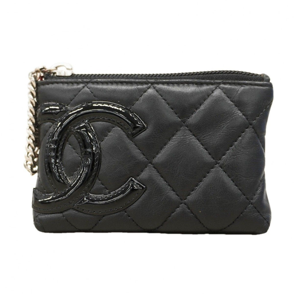 Chanel Coin Case Cambon Lambskin Black Silver