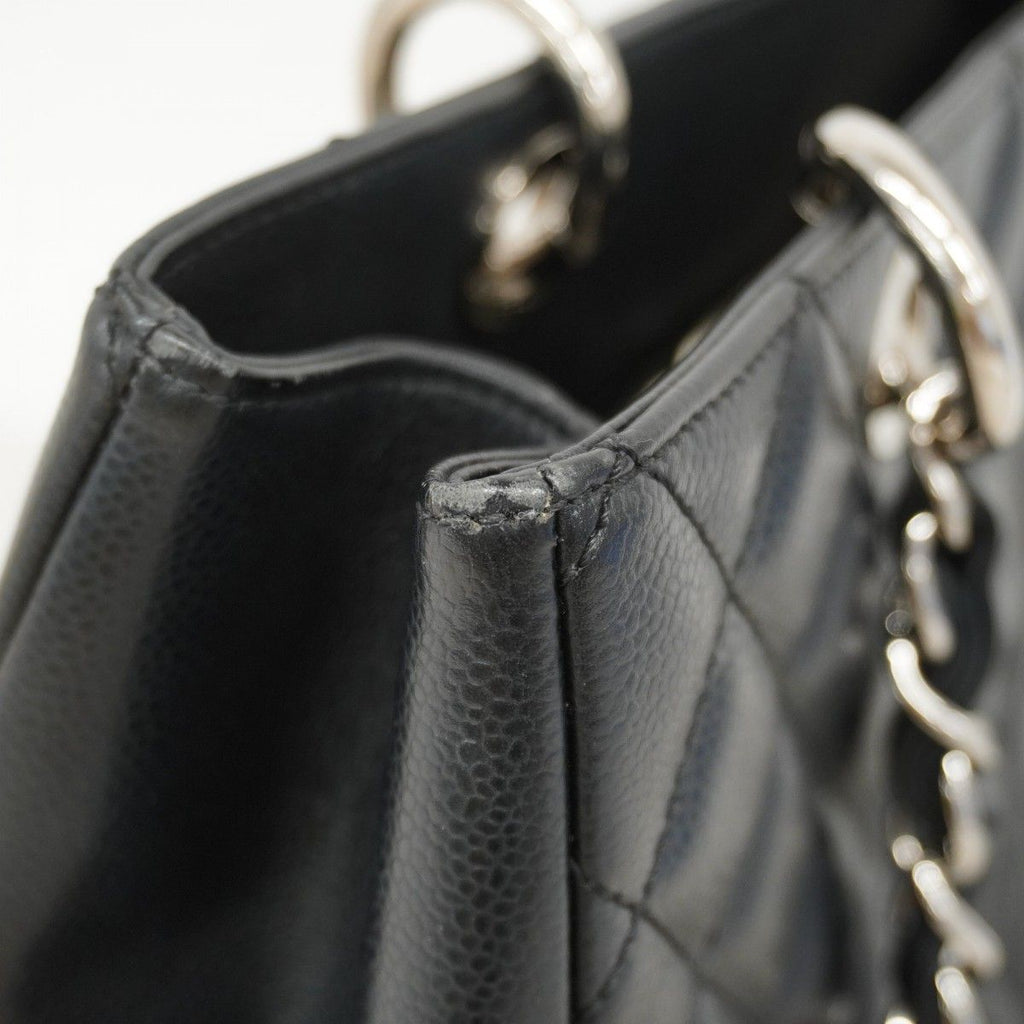Chanel Chain Tote Quilted Caviar Leather Black Silver — view 6