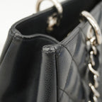 Chanel Chain Tote Quilted Caviar Leather Black Silver — view 6