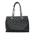 Chanel Chain Tote Quilted Caviar Leather Black Silver