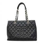 Chanel Chain Tote Quilted Caviar Leather Black Silver