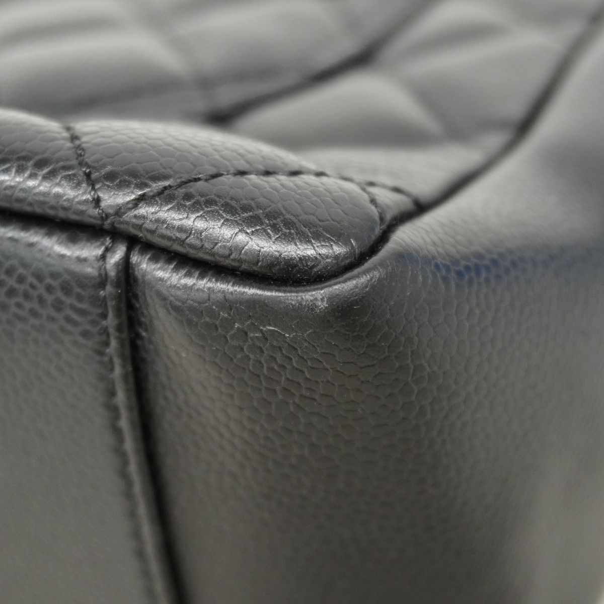 Chanel Chain Tote Quilted Caviar Leather Black Silver — view 7