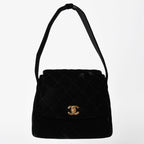 Chanel Bag CC Logo Velvet Quilted Turnlock Black Gold