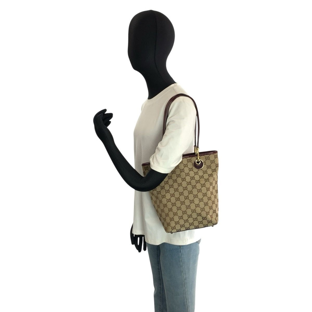 Gucci Beige Winered Gold GG Canvas Leather Tote Shoulder — view 7