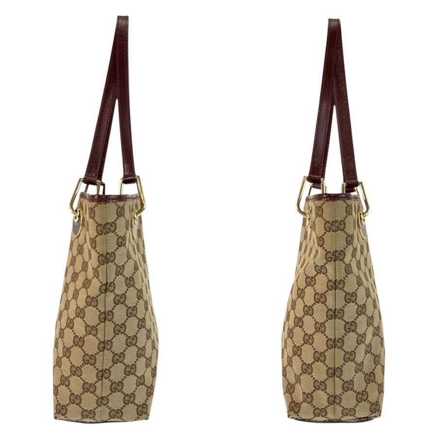 Gucci Beige Winered Gold GG Canvas Leather Tote Shoulder — view 8