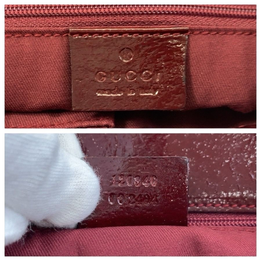 Gucci Beige Winered Gold GG Canvas Leather Tote Shoulder — view 3