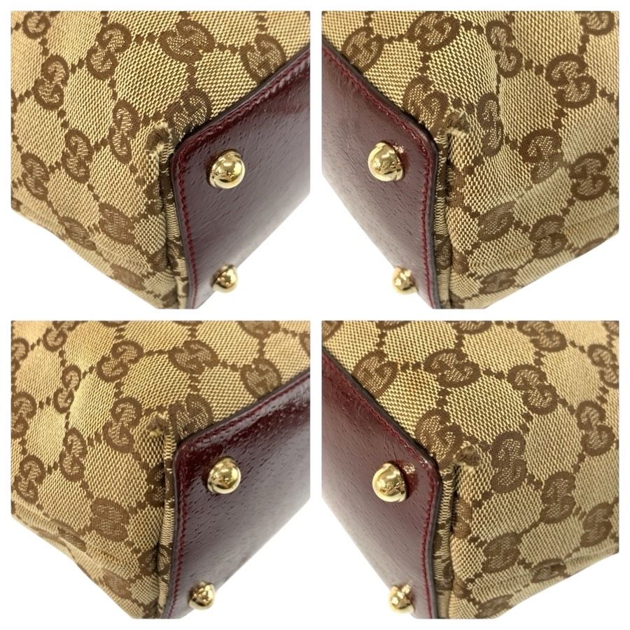 Gucci Beige Winered Gold GG Canvas Leather Tote Shoulder — view 4