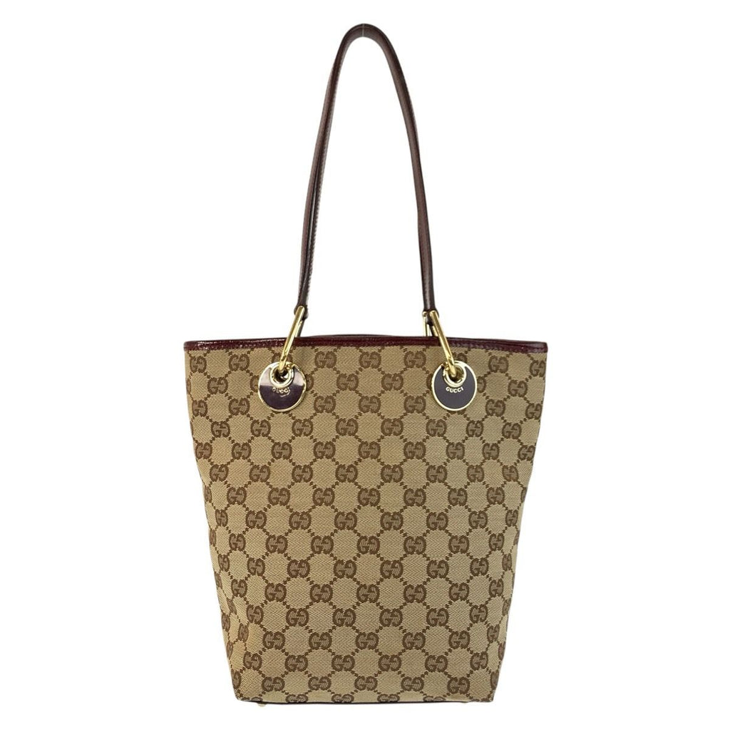 Gucci Beige Winered Gold GG Canvas Leather Tote Shoulder — view 2