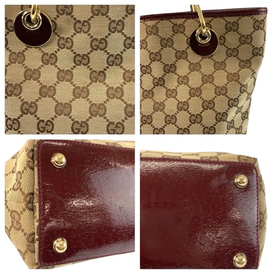 Gucci Beige Winered Gold GG Canvas Leather Tote Shoulder — view 5