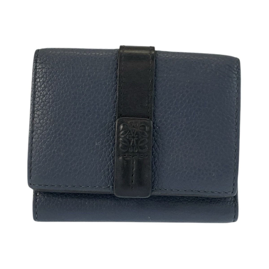 Loewe Trifold Wallet Navy Black Brown Leather Folded Compact