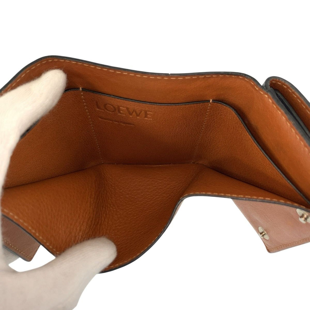 Loewe Trifold Wallet Navy Black Brown Leather Folded Compact — view 5