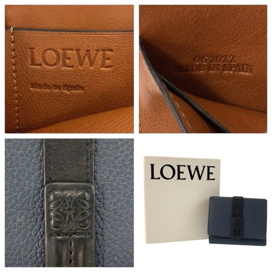 Loewe Trifold Wallet Navy Black Brown Leather Folded Compact — view 3
