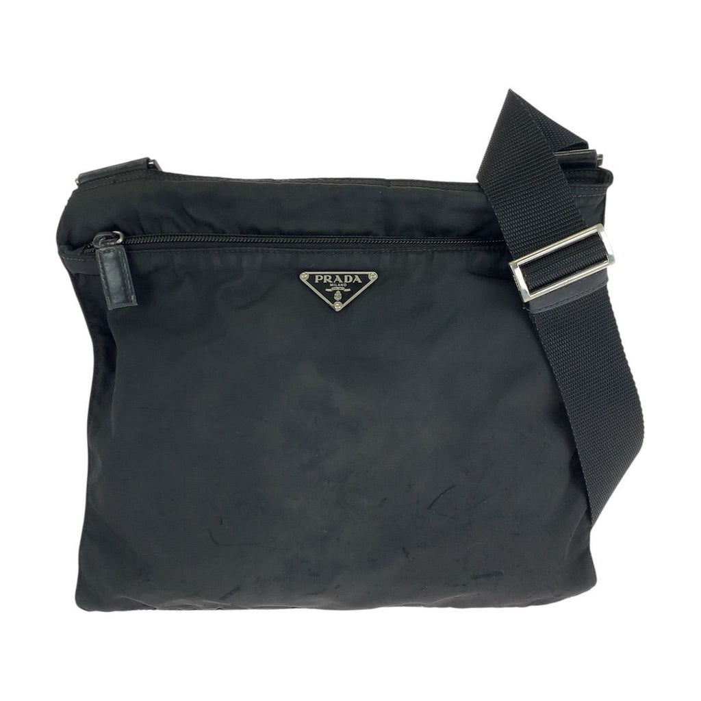 Prada Tessuto Black Silver Nylon Shoulder