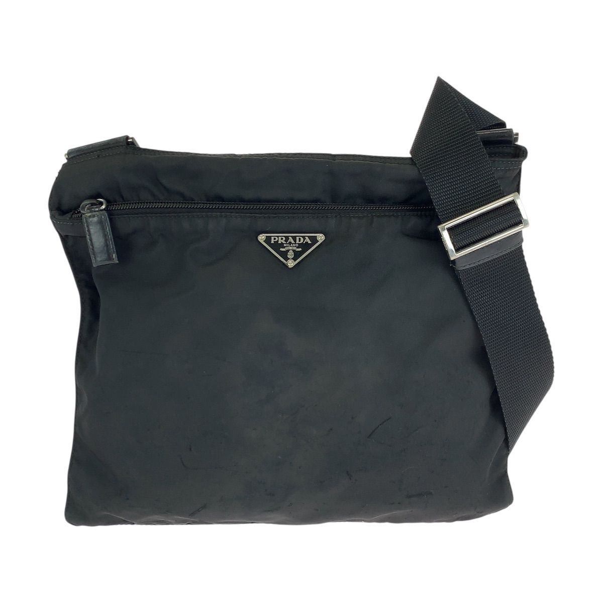 Prada Tessuto Black Silver Nylon Shoulder