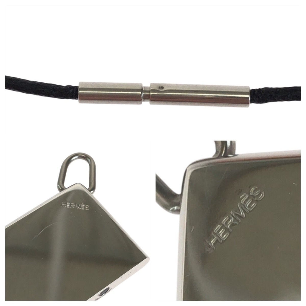 Hermes Symbol Silver Black Metal Leather Necklace — view 4