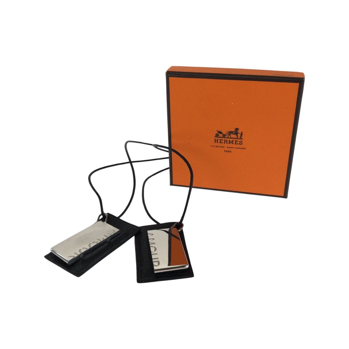 Hermes Symbol Silver Black Metal Leather Necklace — view 5
