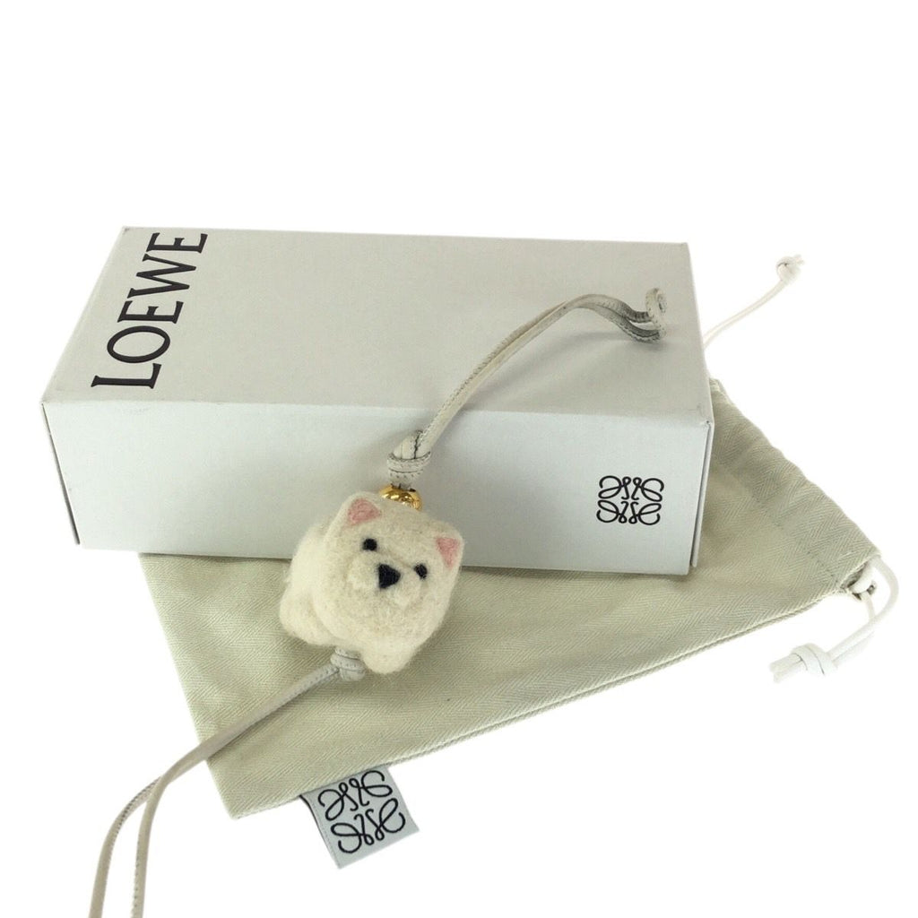 Loewe Chow Charm Off White Gold Felt Leather Key Holder Strap — view 6