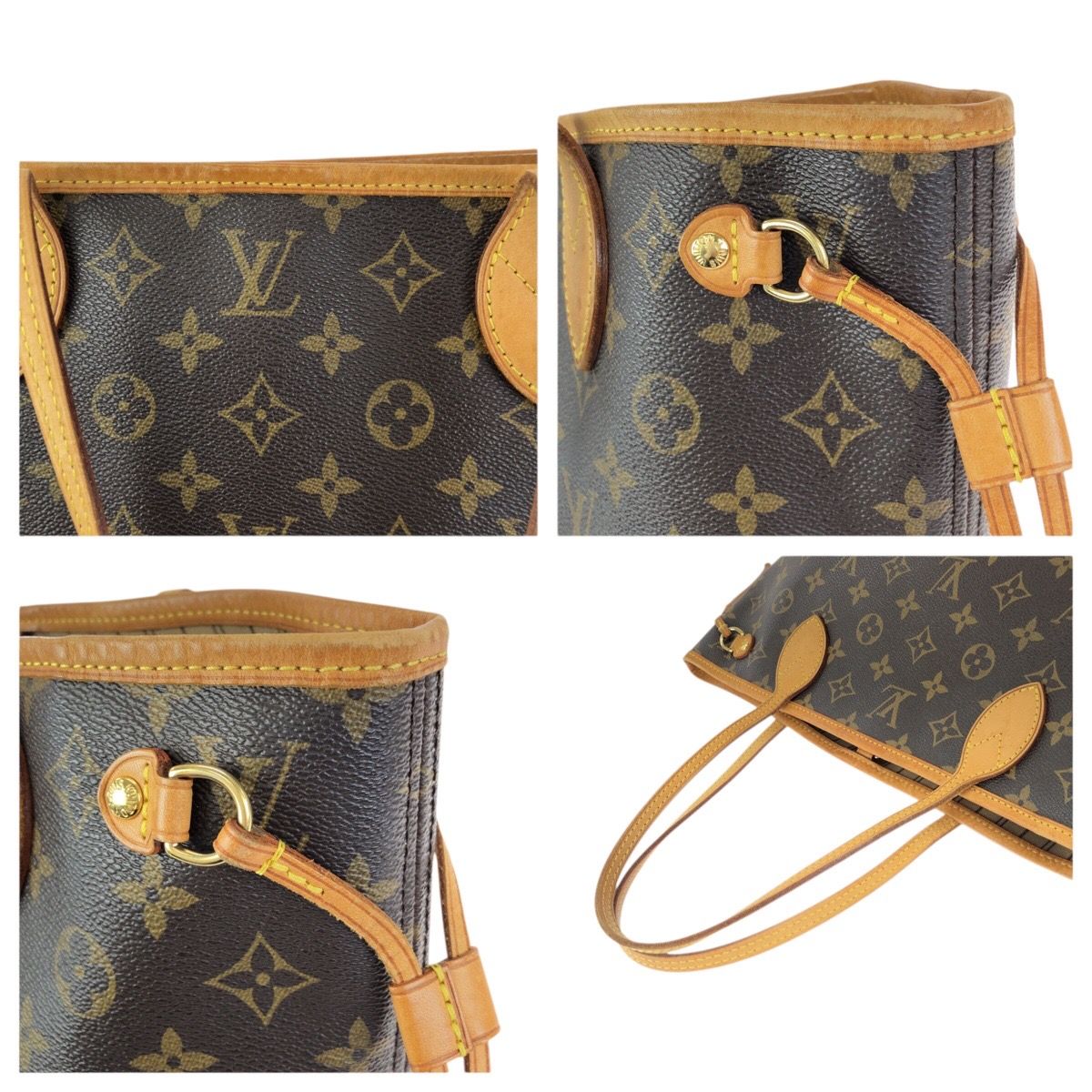 Louis Vuitton Monogram Neverfull PM Brown Gold Leather Tote — view 5