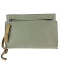 Loewe Anagram Mini T Pouch Green Beige Silver Leather Clutch