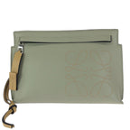 Loewe Anagram Mini T Pouch Green Beige Silver Leather Clutch