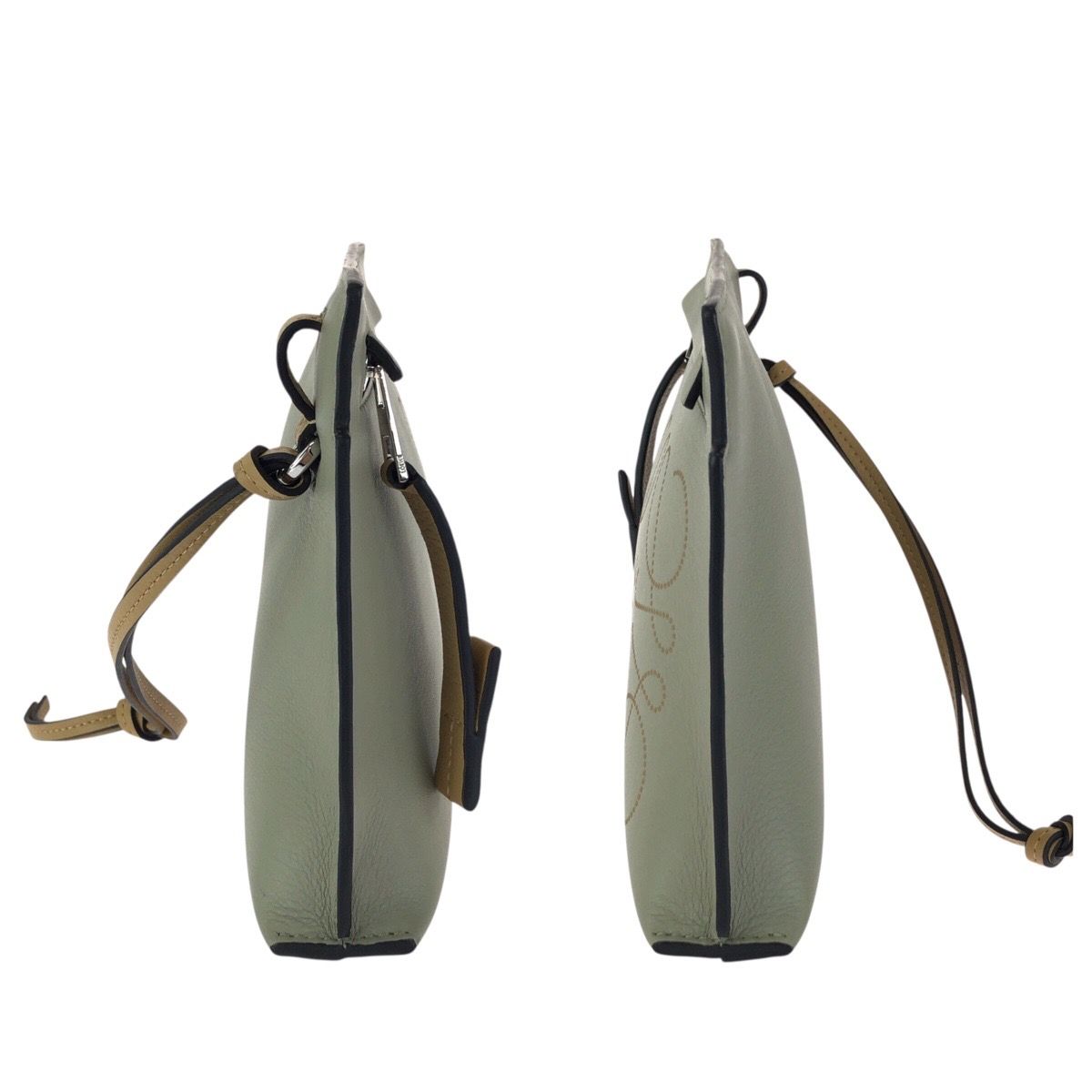 Loewe Anagram Mini T Pouch Green Beige Silver Leather Clutch — view 5