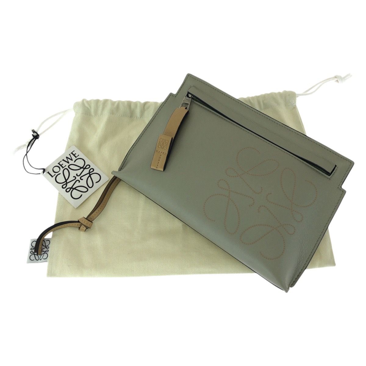 Loewe Anagram Mini T Pouch Green Beige Silver Leather Clutch — view 7