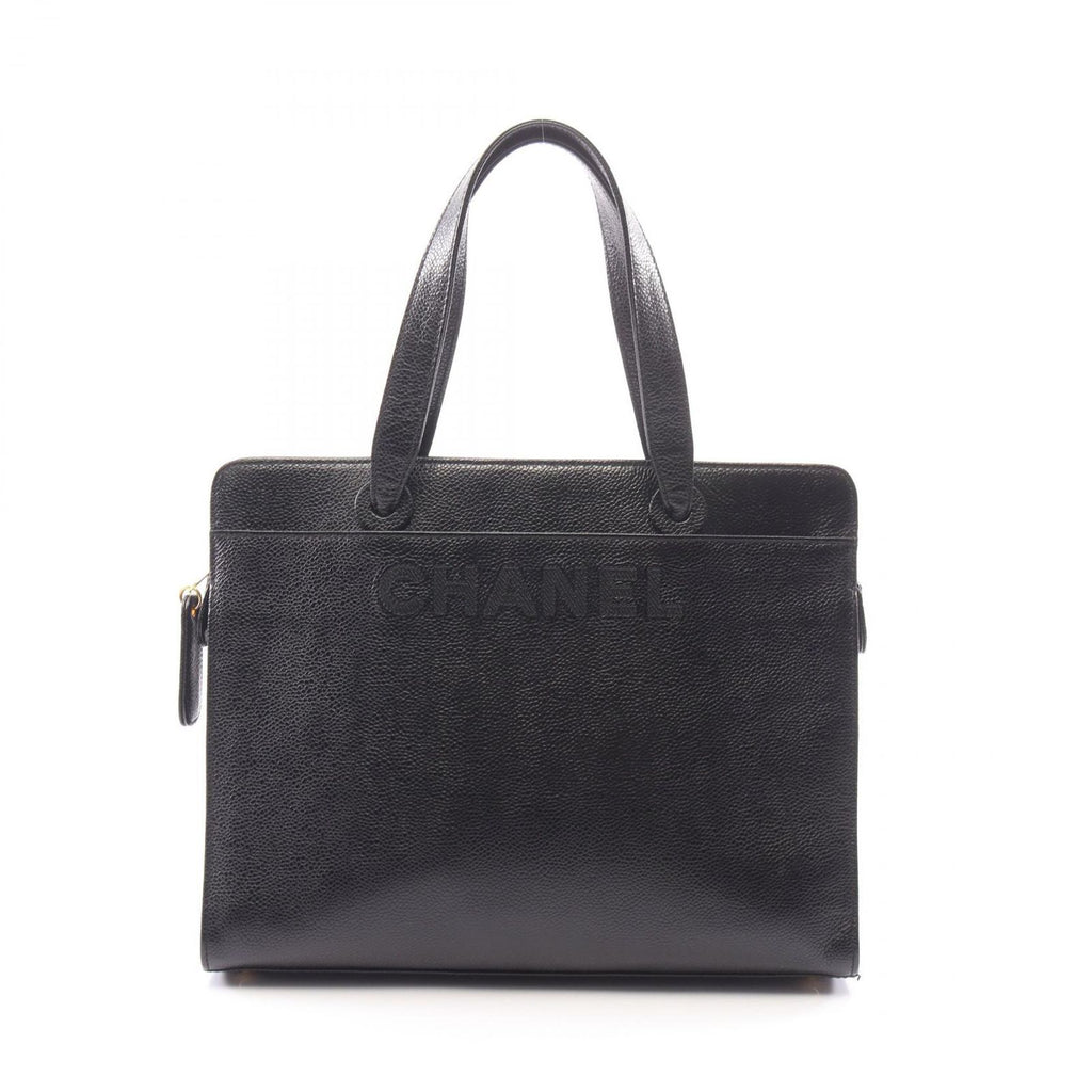 Chanel Tote Logo Black Caviar Leather Stitch