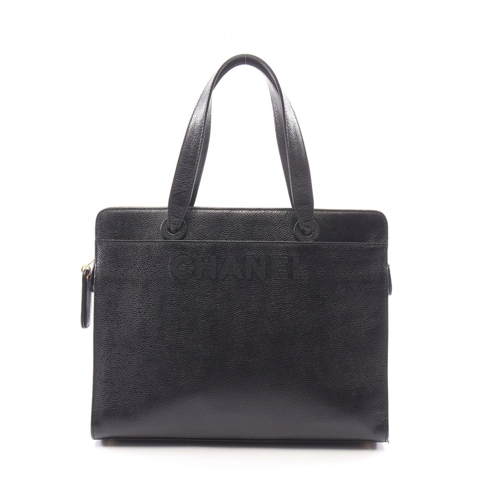Chanel Tote Logo Black Caviar Leather Stitch