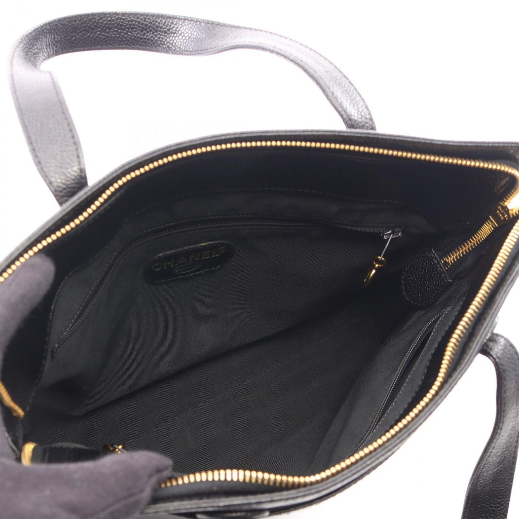 Chanel Tote Logo Black Caviar Leather Stitch — view 3