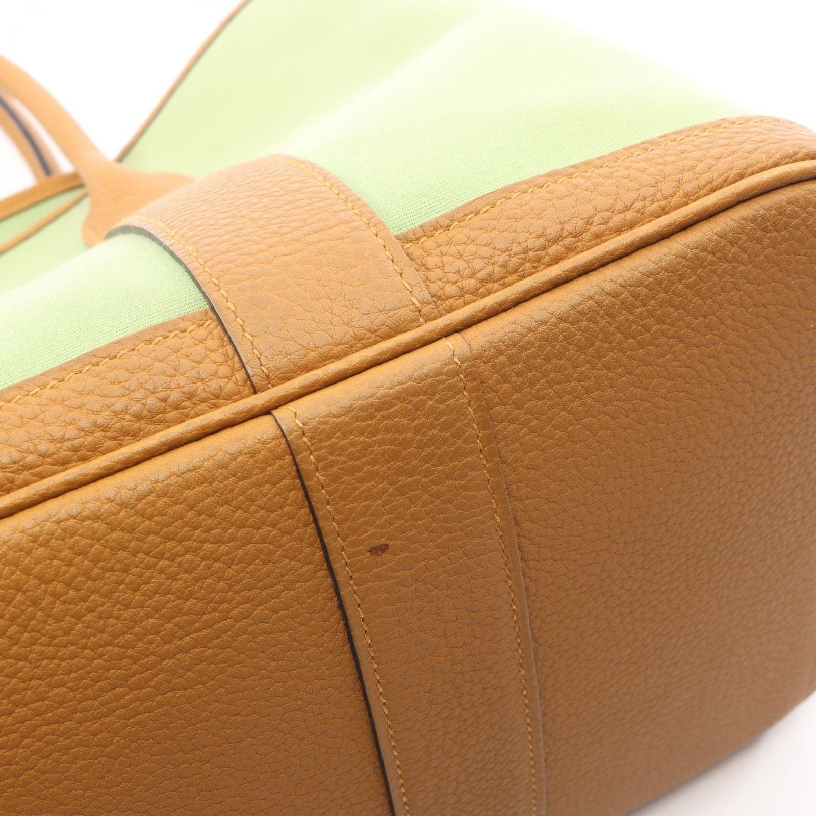 Hermes Tote Garden Party PM Vert Cricket Ocher Leather Canvas — view 7