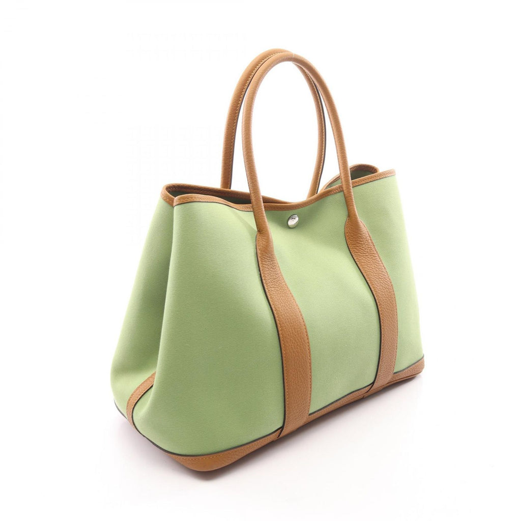 Hermes Tote Garden Party PM Vert Cricket Ocher Leather Canvas — view 2