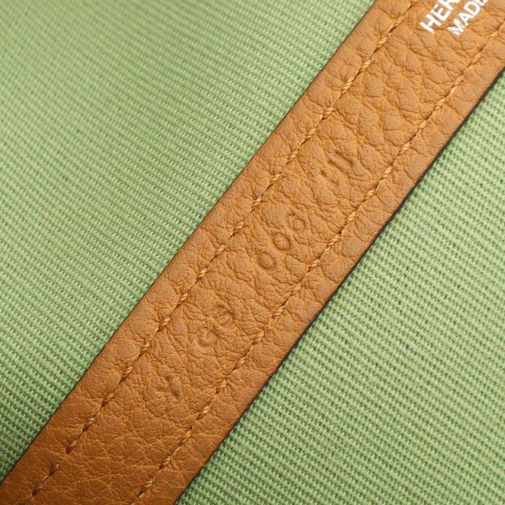 Hermes Tote Garden Party PM Vert Cricket Ocher Leather Canvas — view 5