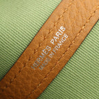 Hermes Tote Garden Party PM Vert Cricket Ocher Leather Canvas — view 4