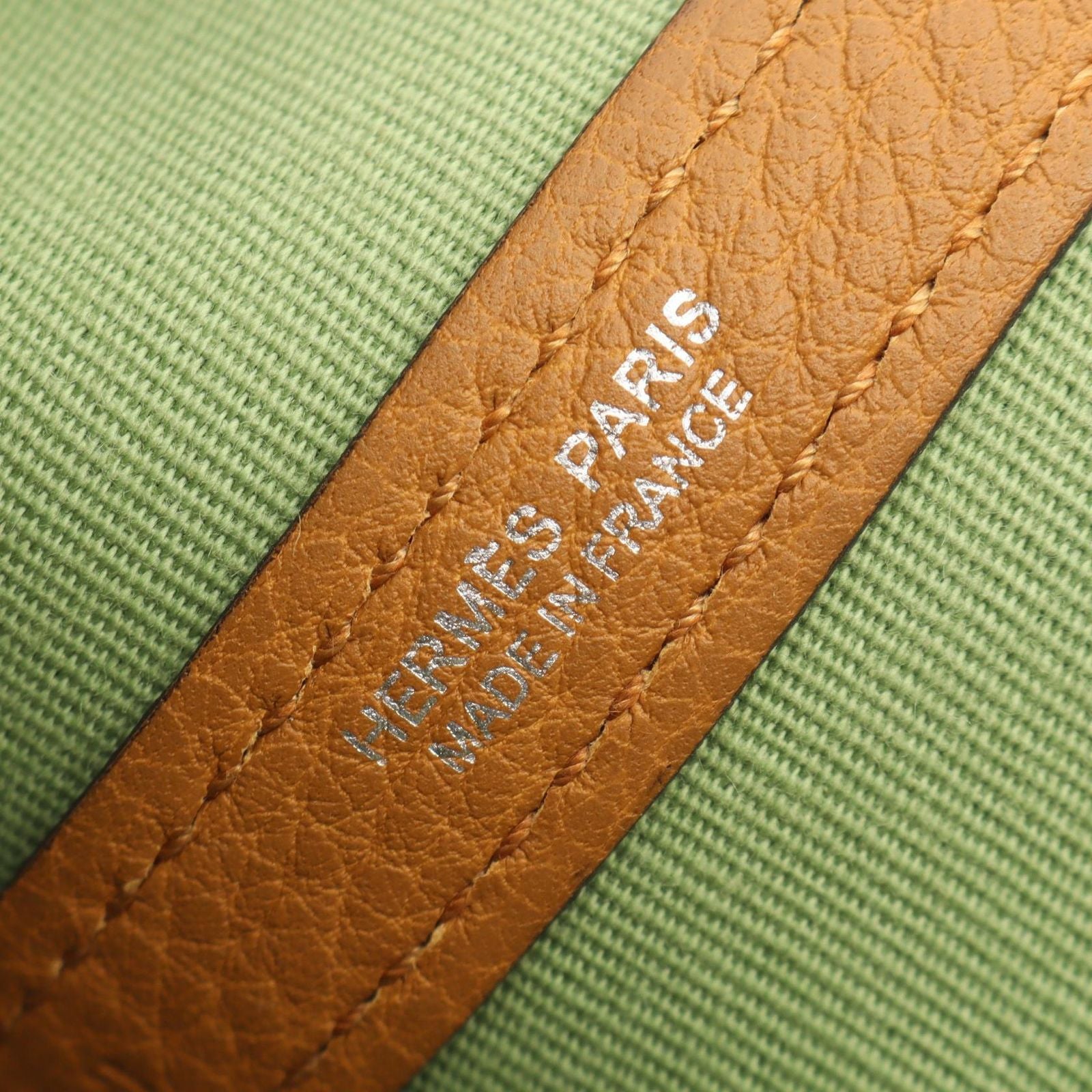 Hermes Tote Garden Party PM Vert Cricket Ocher Leather Canvas — view 4