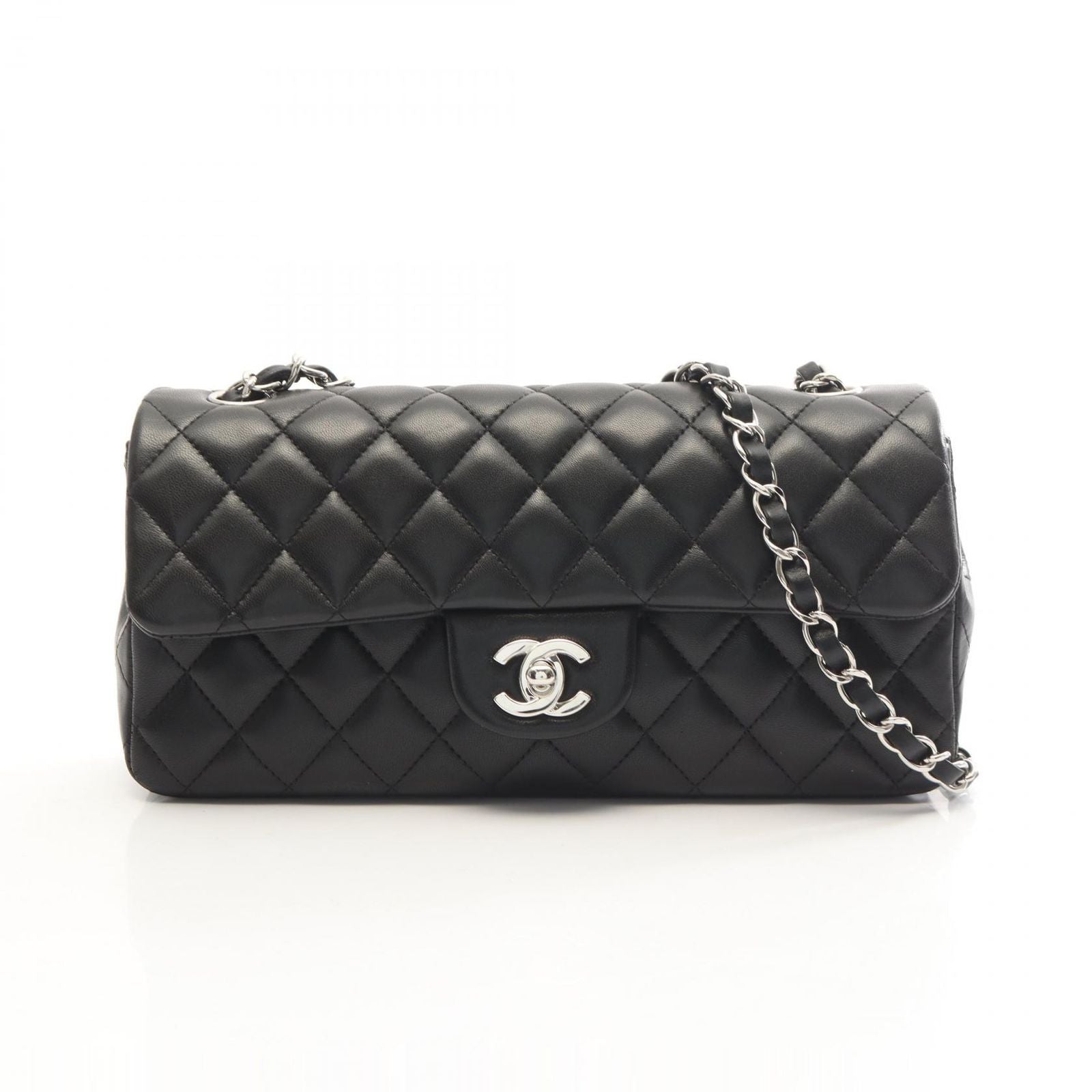 Chanel Shoulder Bag Quilted East Waist Black Lambskin Chain