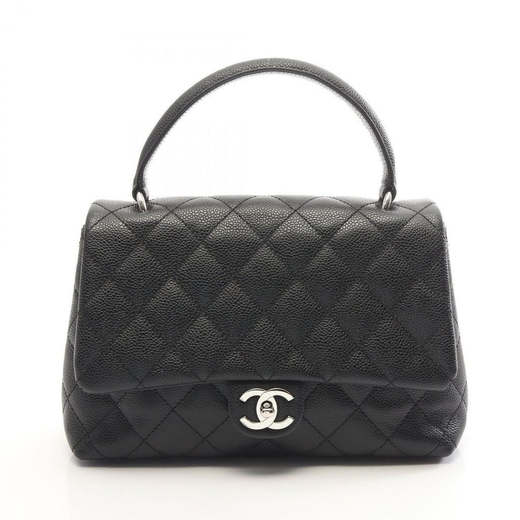 Chanel Handbag Quilted Black Caviar Leather Top Handle