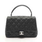 Chanel Handbag Quilted Black Caviar Leather Top Handle