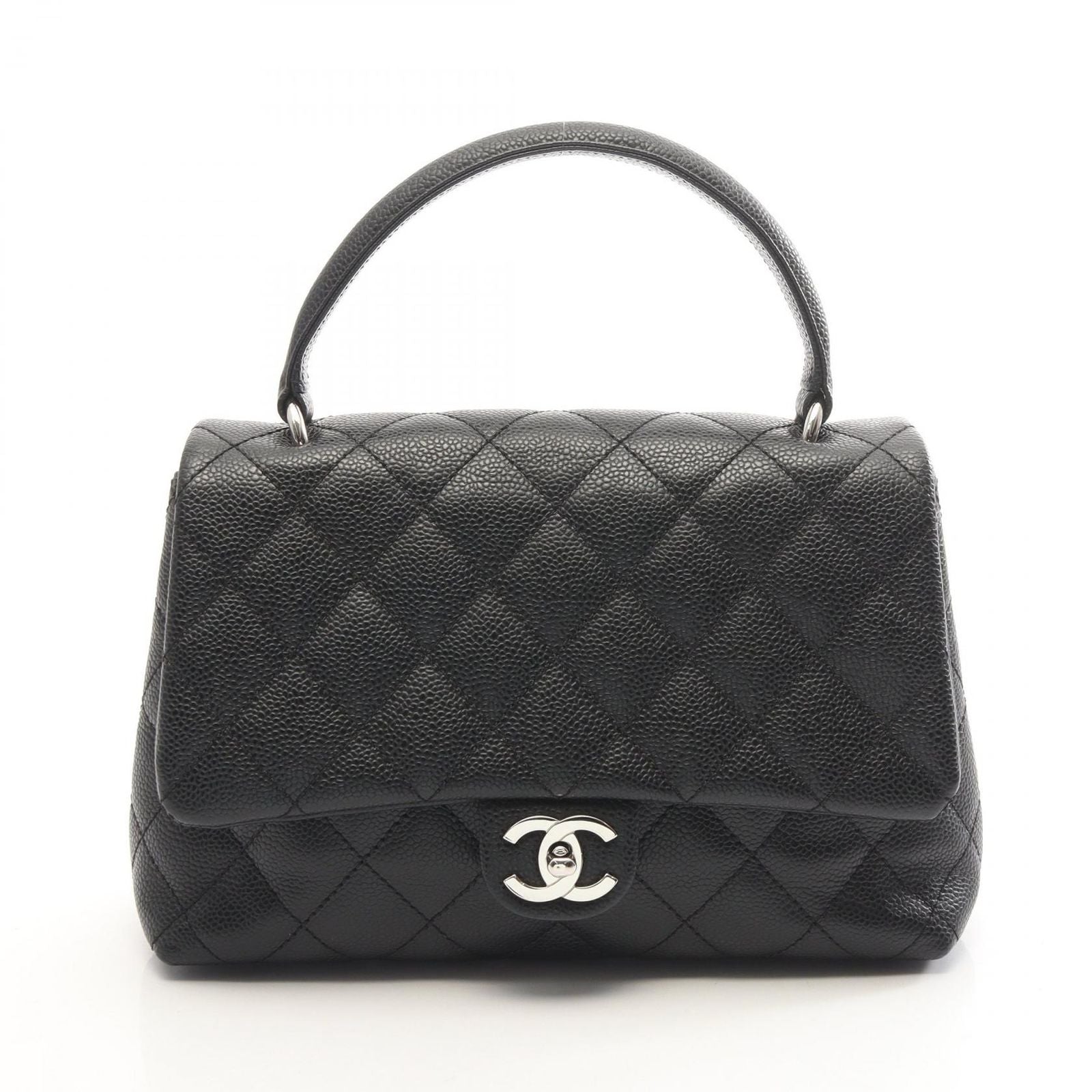 Chanel Handbag Quilted Black Caviar Leather Top Handle