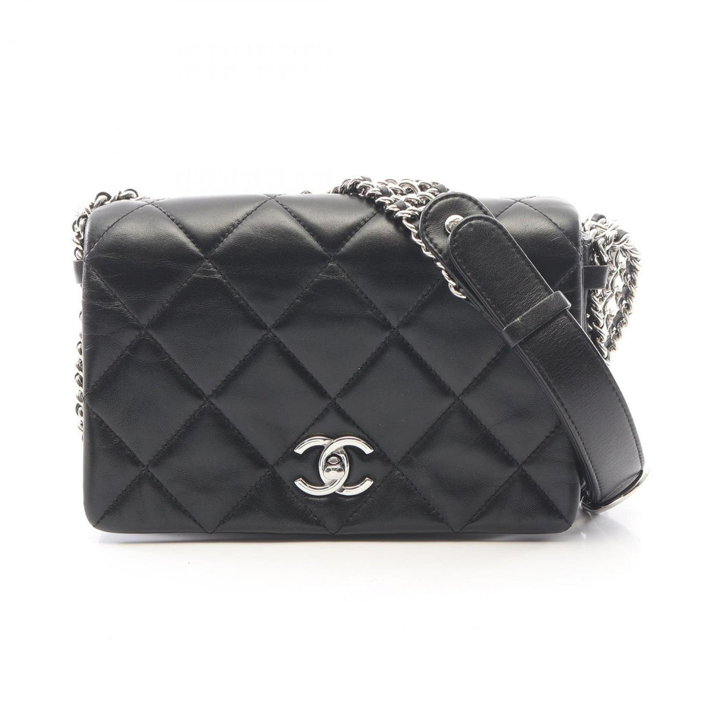 Chanel Shoulder Bag Quilted Black Lambskin Full Flap Chain