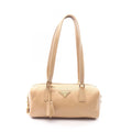Prada Shoulder Bag Re-Nylon Top Handle Beige Nylon Leather Padlock