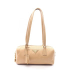 Prada Shoulder Bag Re-Nylon Top Handle Beige Nylon Leather Padlock