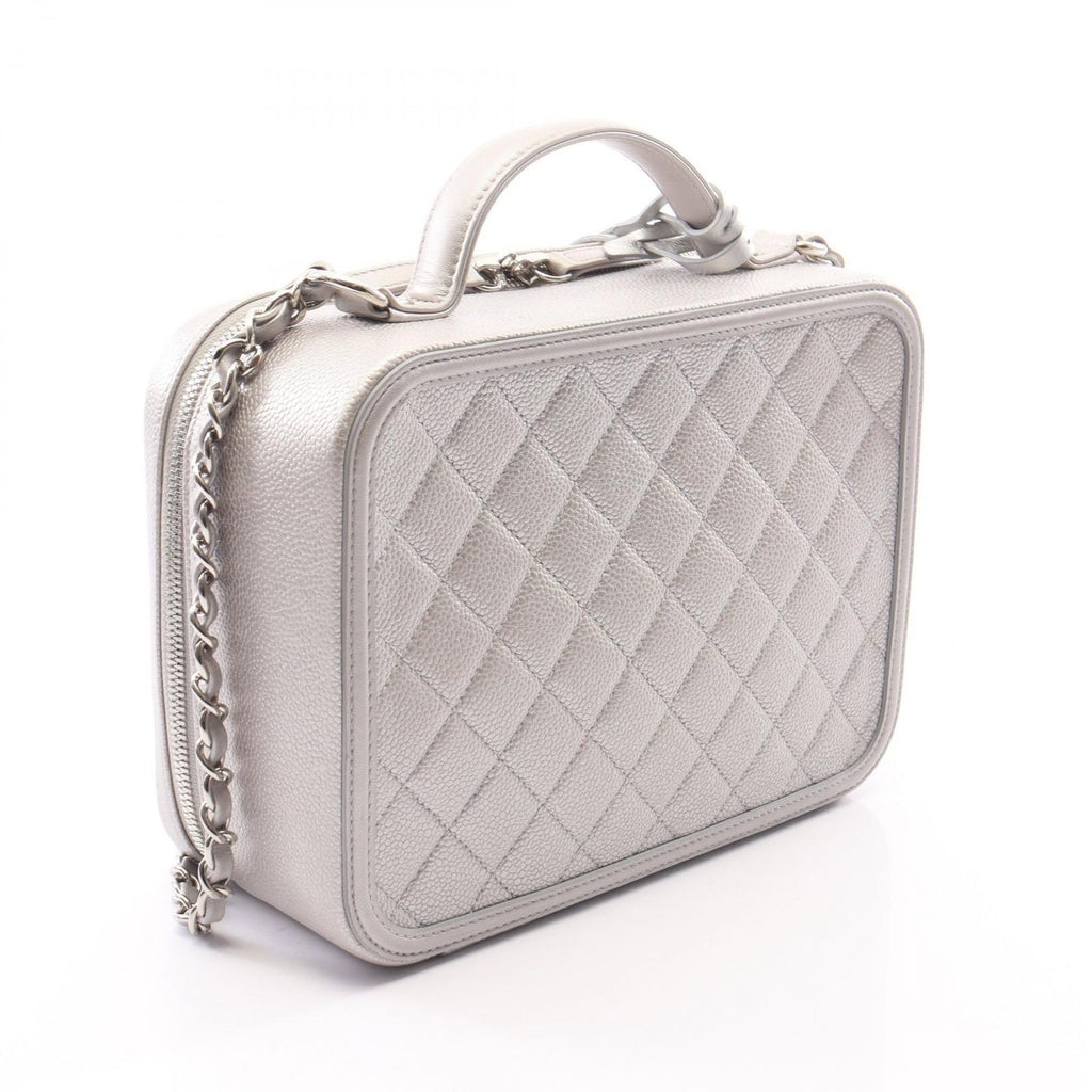 Chanel Shoulder Bag CC Filigree Quilted Vanity Silver Caviar Leather CC 2-Way — view 2