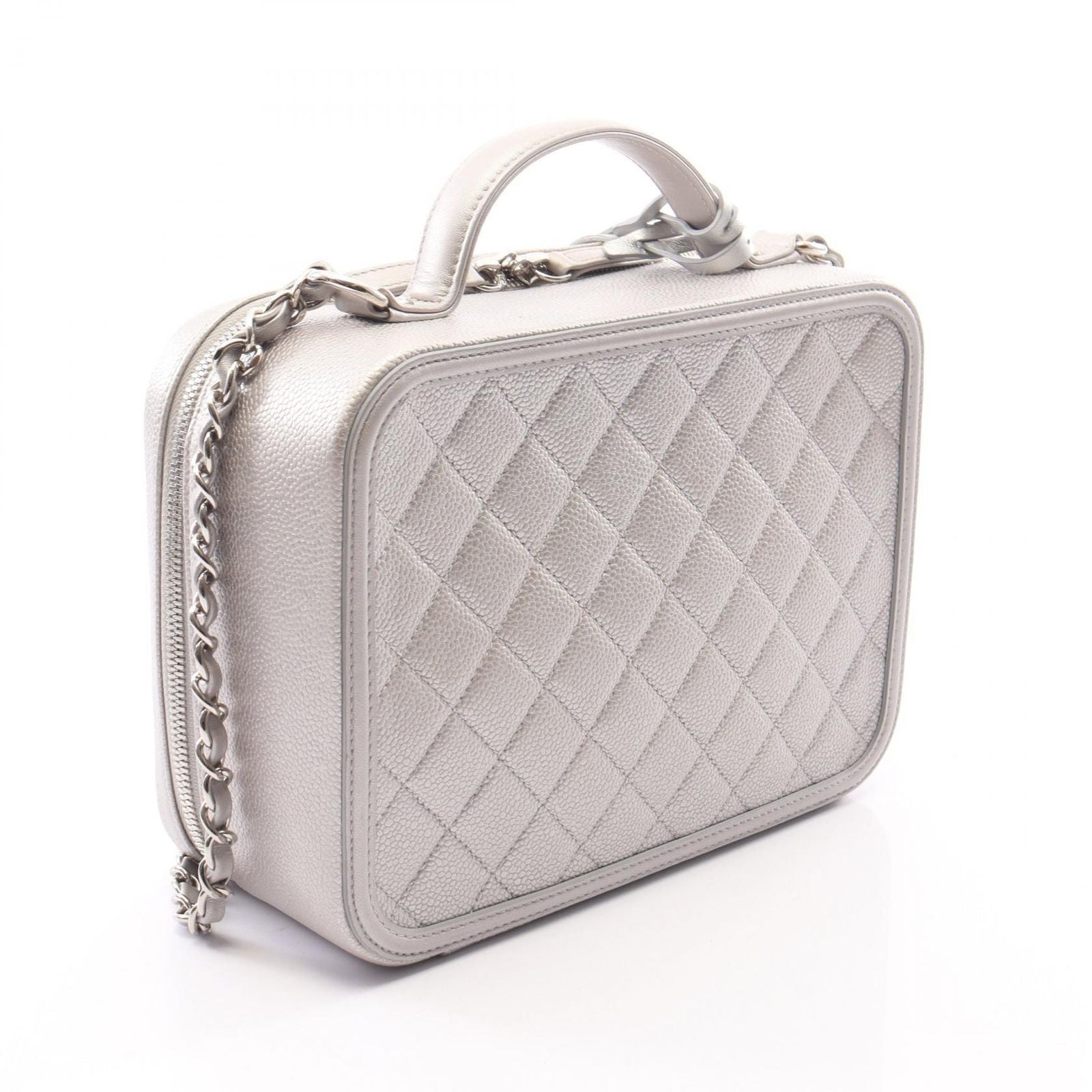 Chanel Shoulder Bag CC Filigree Quilted Vanity Silver Caviar Leather CC 2-Way — view 2