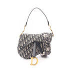 Dior Saddle Bag Oblique Jacquard 2-Way Navy Canvas Leather